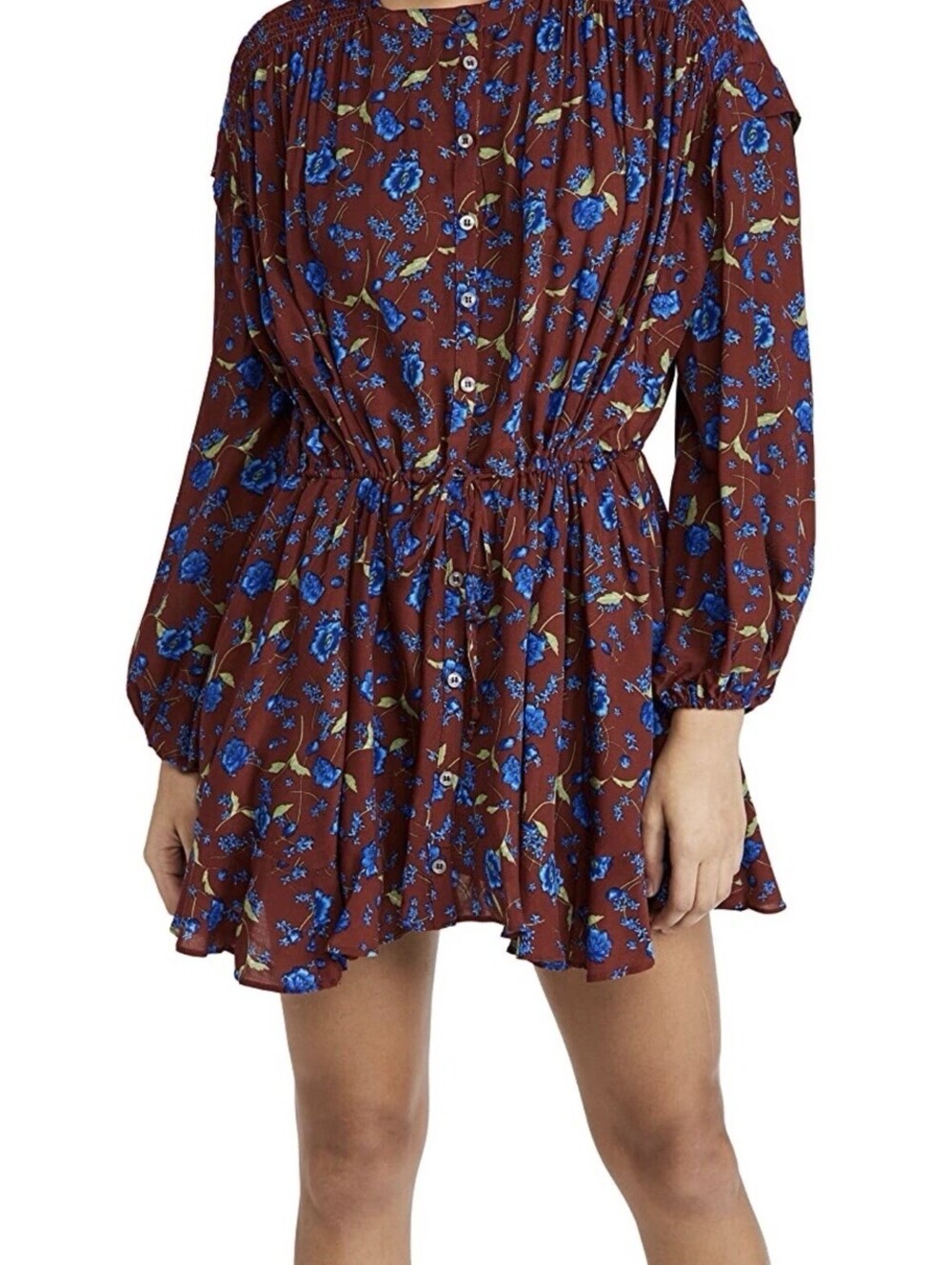 Free People Flower Fields Mini Dress Burgundy Blue Floral M Boho Cottagecore